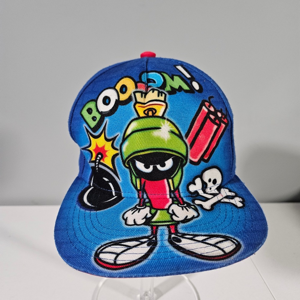 Looney Tunes Snapback Hat Mens OSFM Blue Marvin The Martian Graphic Embroidered